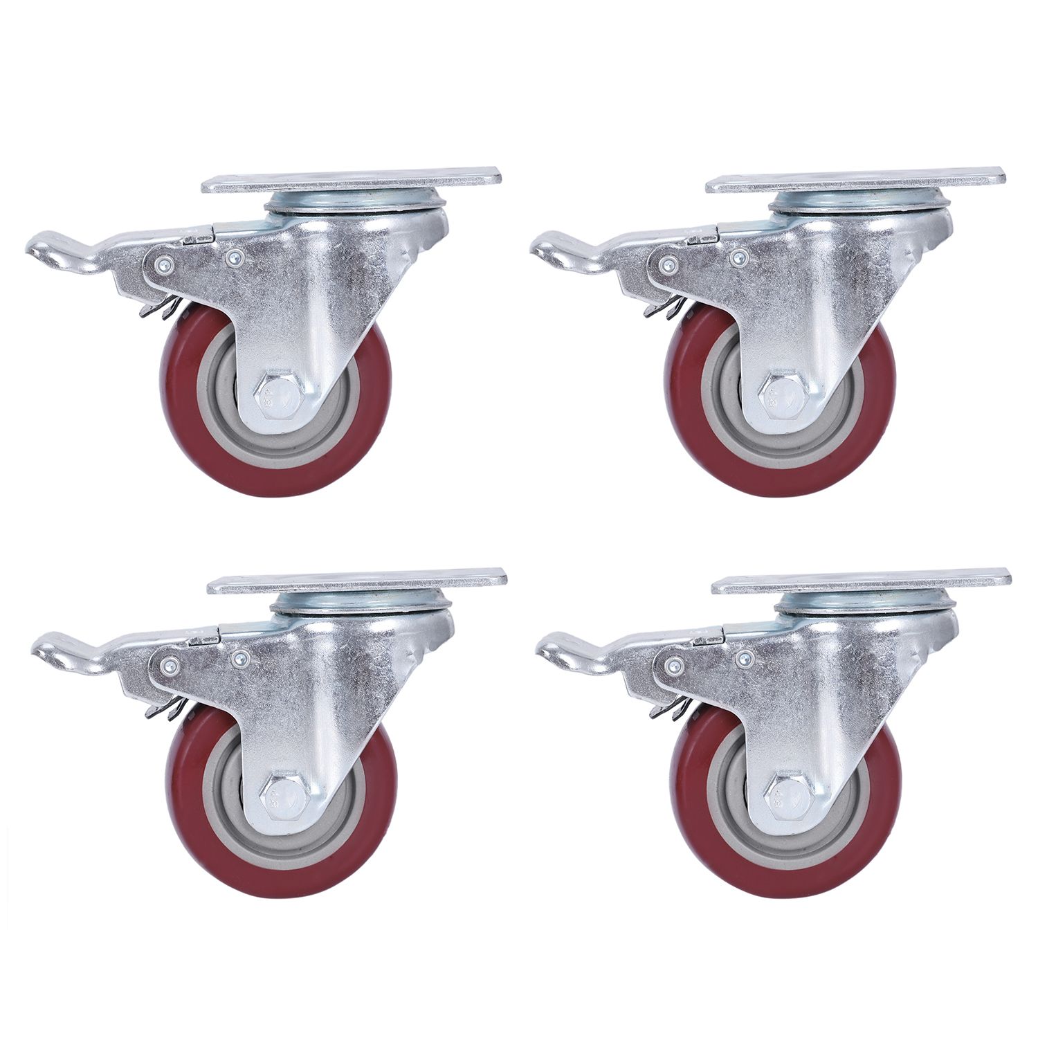 4 pack Heavy Duty 3-Inch Swivel Total Lock Brake Polyurethane Plate Caster PU US 