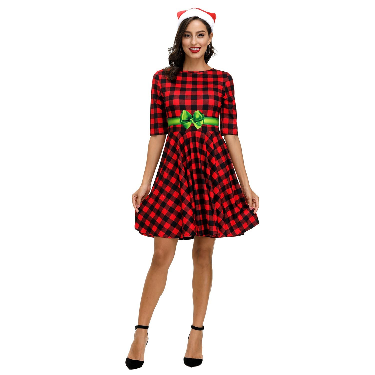 ladies red tartan dress