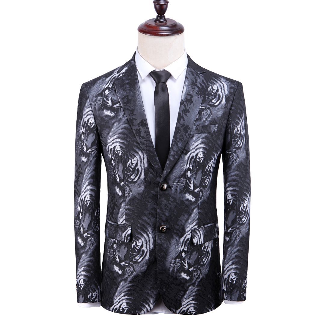 Men Black Jacquard Paisley Suits Blazer Groom Tuxedos Prom Dinner Wedding Suit