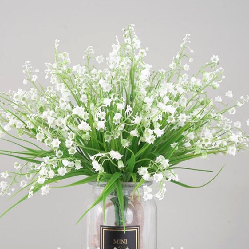 Artificiel blanc muguet Plante en plastique en forme de cloche, plante de fleur  blanche Verdure pour