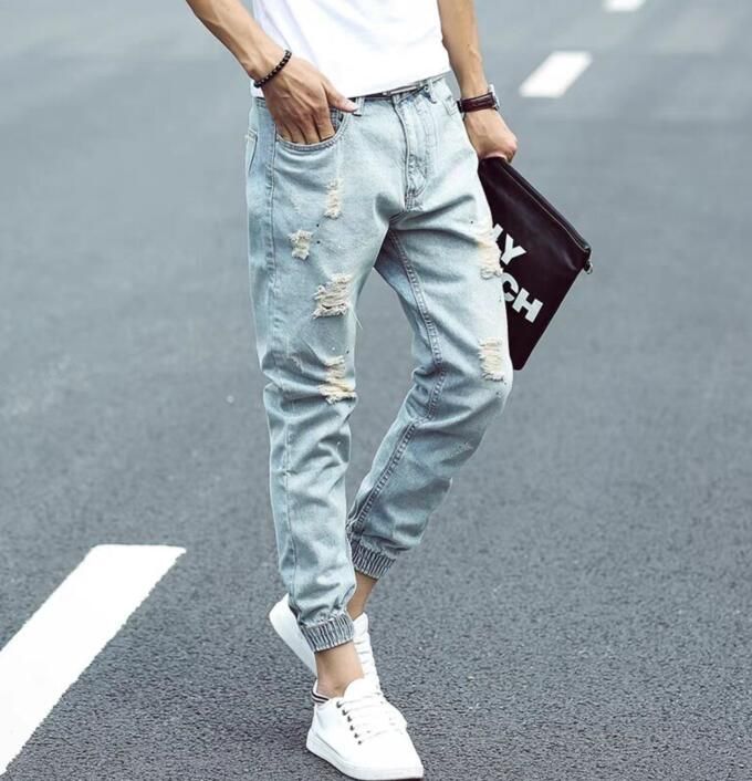 2020 New Mens Fashion Simple Summer Jeans Ripped Mens Large