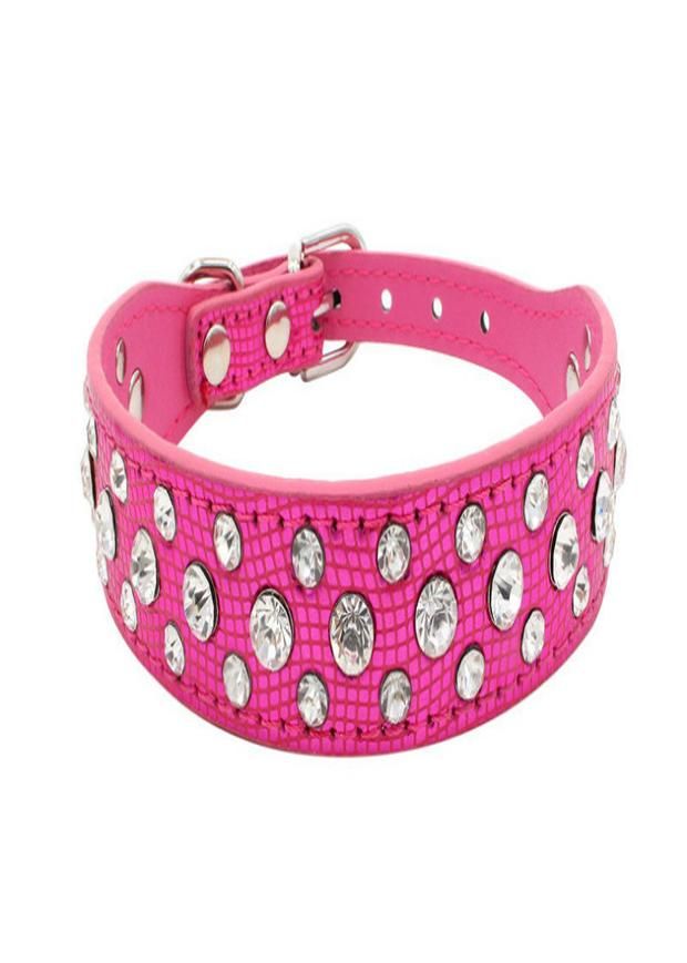 pink leather diamante dog collar