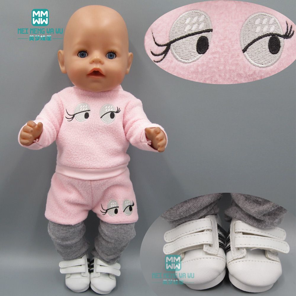 Ropa para muñecas que adapta a las muñecas Baby Baby Zapf de 43 cm y una muñeca de niña de 45 cm. Vestido de niña. Abrigo casual rosado + sombrero
