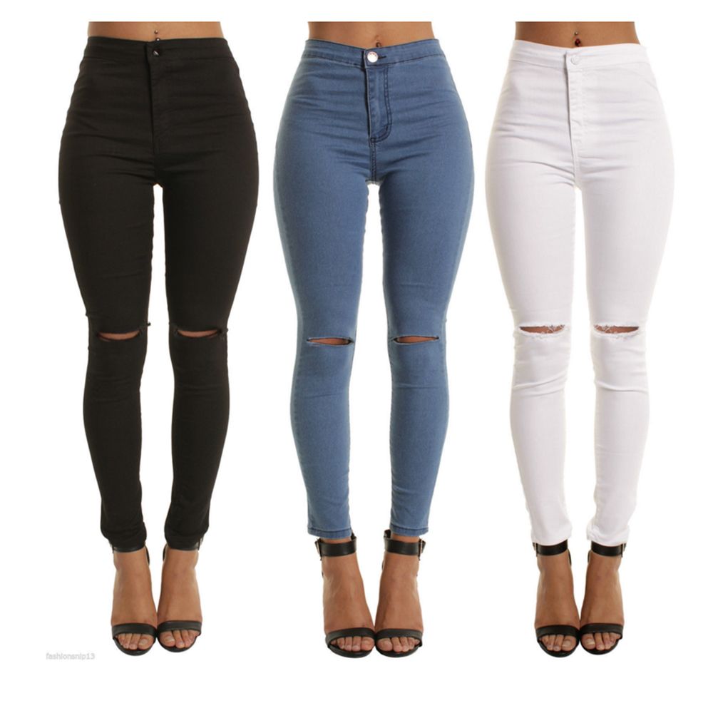 Compra Pantalones De Mezclilla De Las Mujeres Delgadas Slim Black White  Blue Jeans Pantalones De Mezclilla Para Mujer Push Up Ripped Cintura Alta  Estiramiento Jeans Jean Femme Mujer Barato | Entrega Rápida