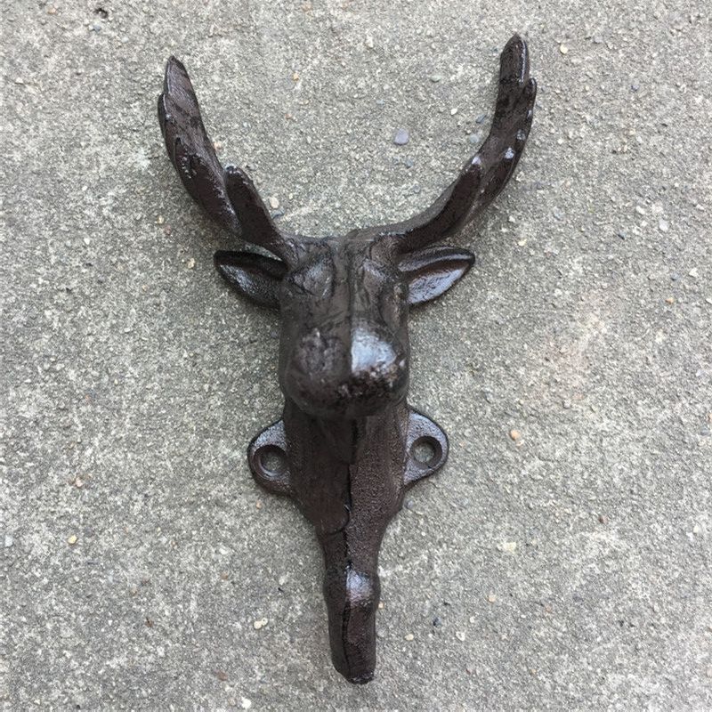Cast Iron Deer with Antlers Short Hook Brown Towel Coat Rack Holder