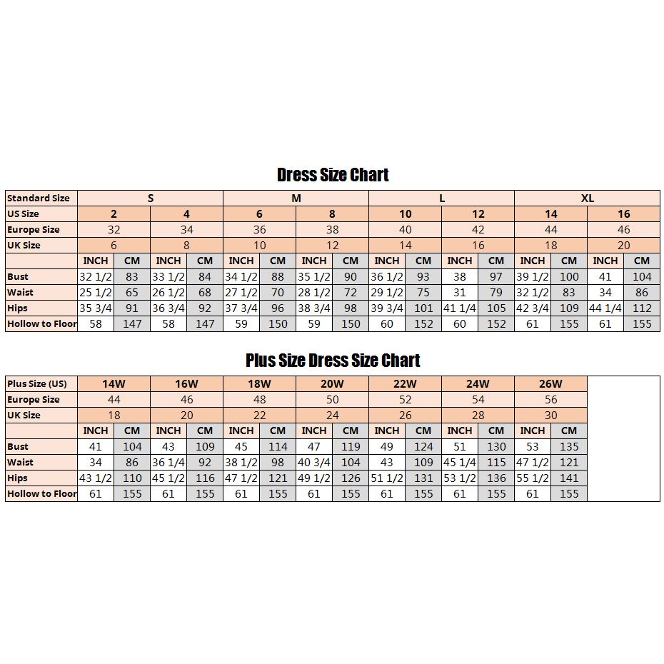 B2 Dress Size Chart