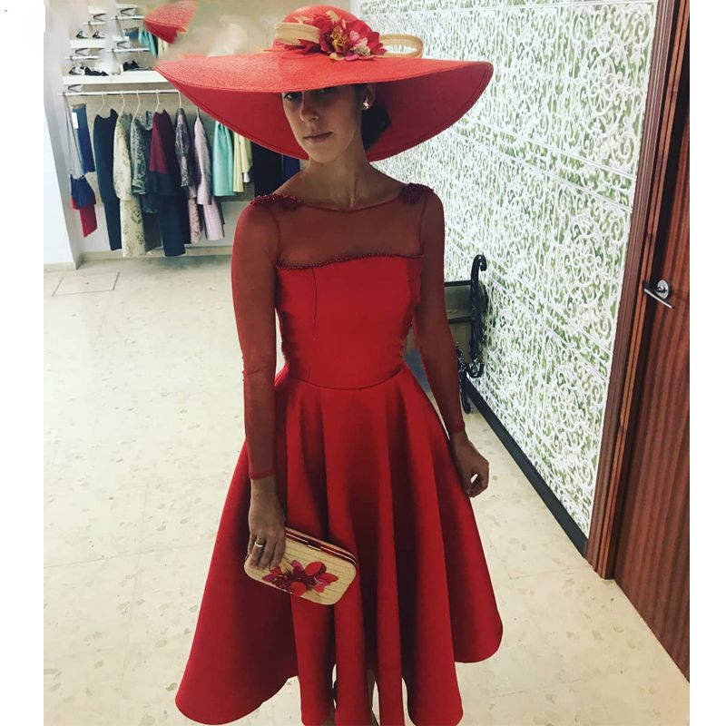Compra Satén Tul Mangas Largas Hasta La Rodilla Corto Rojo Vestidos Para La  Madre De La Novia Fiesta Formal Vestidos De Noche Barato | Entrega Rápida Y  Calidad | Es.Dhgate