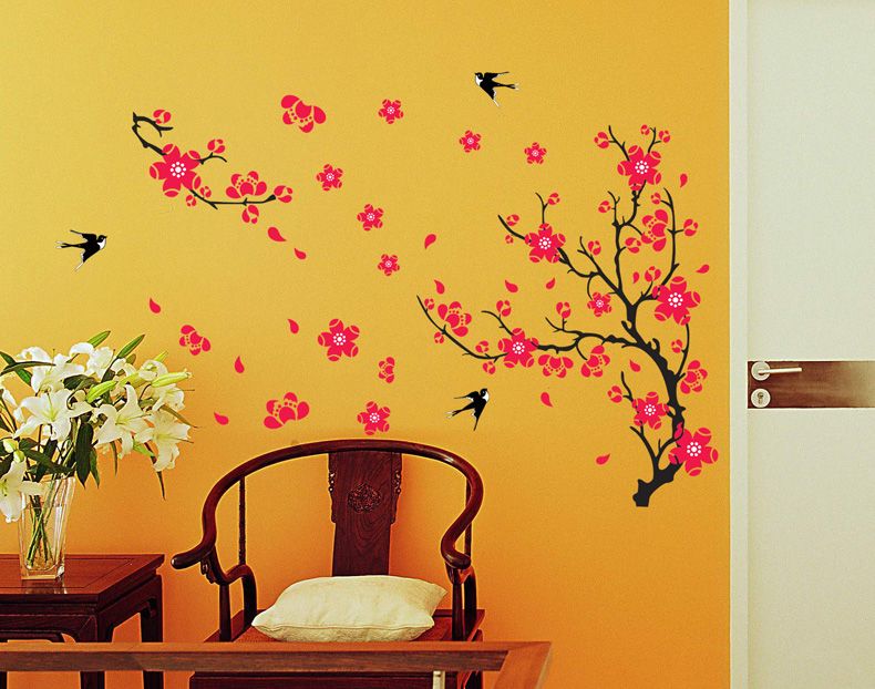 Plum Blossom Swallow Wall sticker for living room sofa/TV background  decoration Decals Mural Art Flower