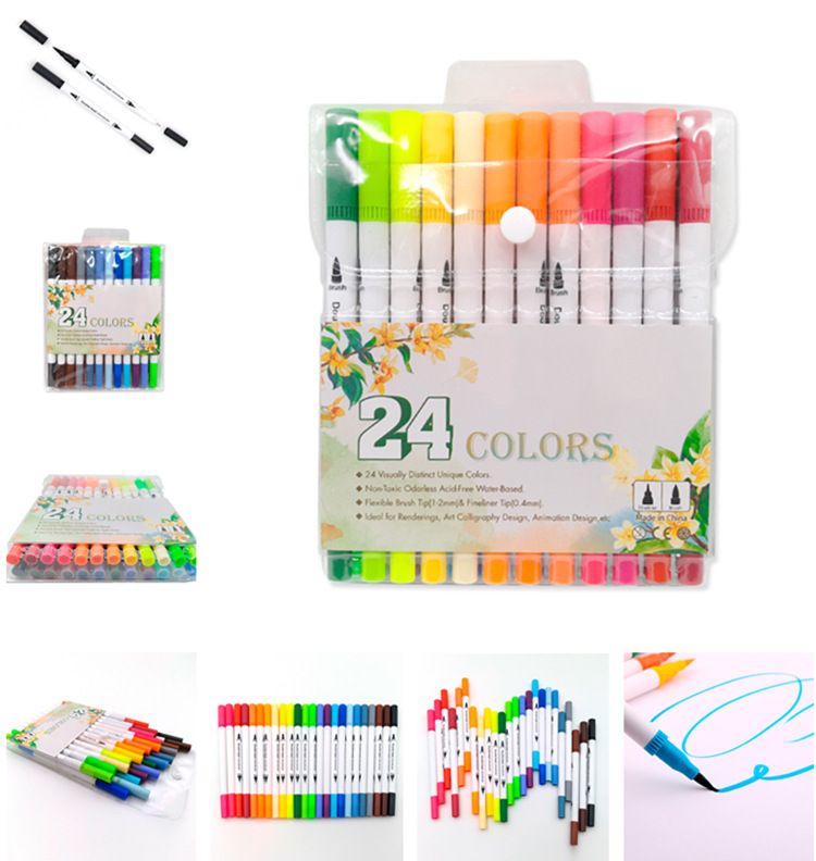 2020 12 24 36 Colors Fineliner Dual Tip Brush Pens Drawing