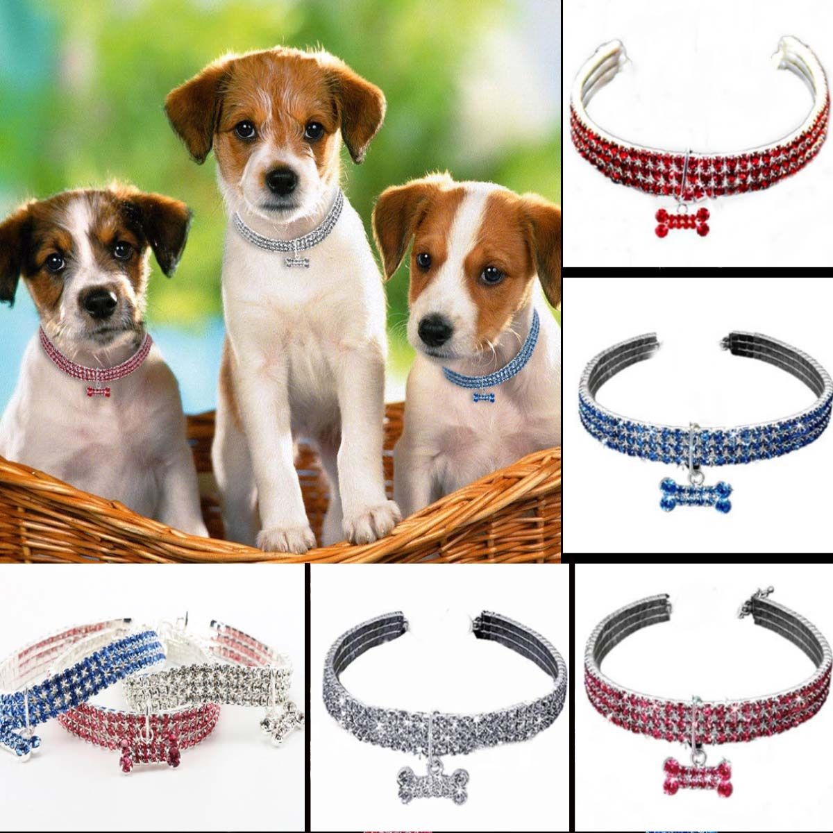 Pet Dog Adjustable Bling Crystal Leather Choker Collars Puppy Fashion Necklace
