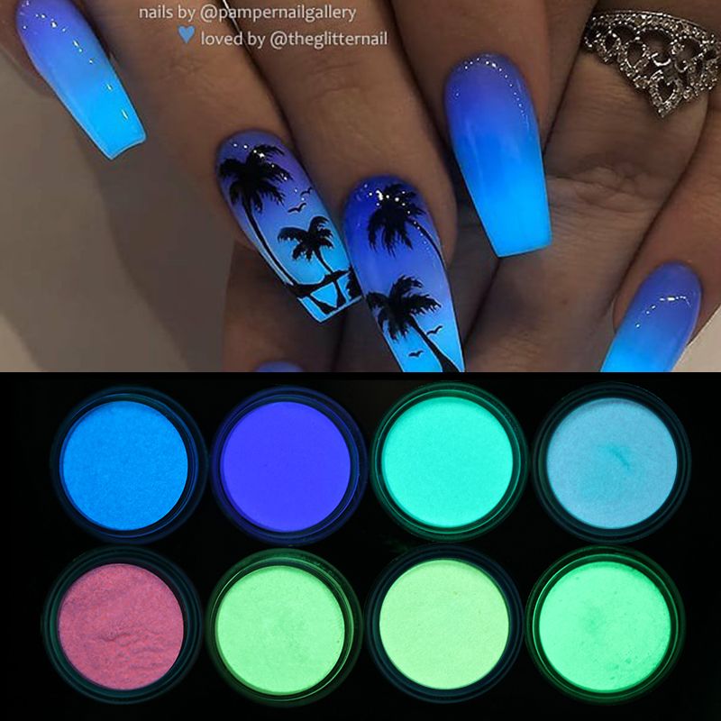 Nail Glitter 12 Boxes Neon Pigment Powder Fluorescence Gradient Summer  Shinny Dust DIY Art Decorative Manicure