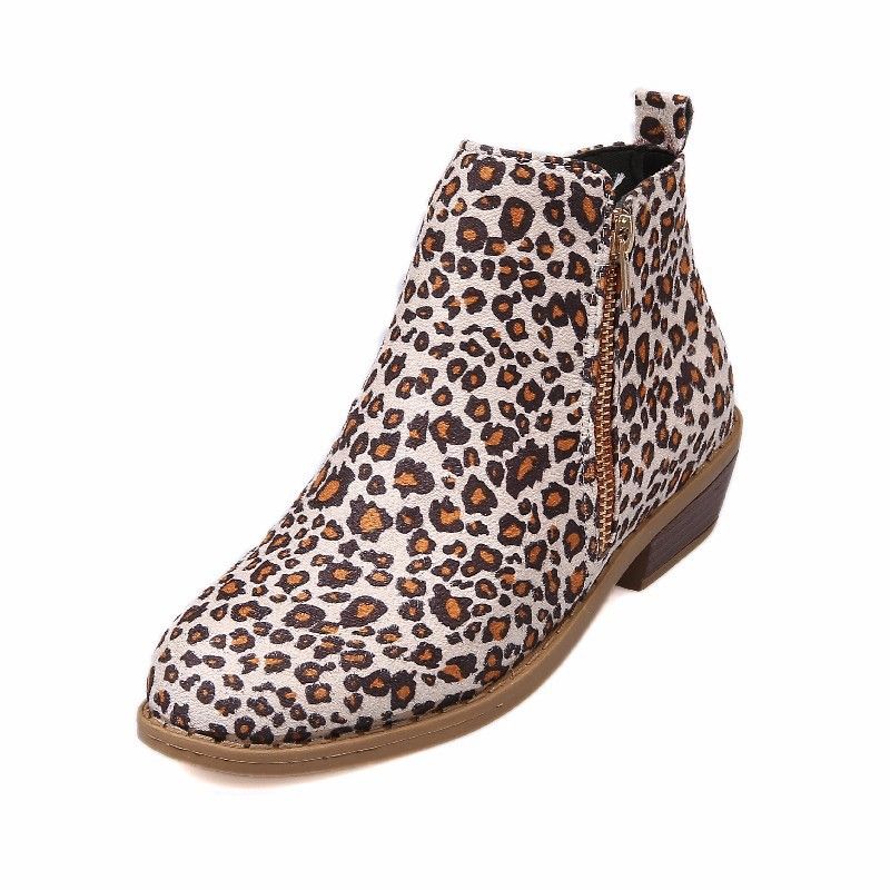 leopard low heel boots