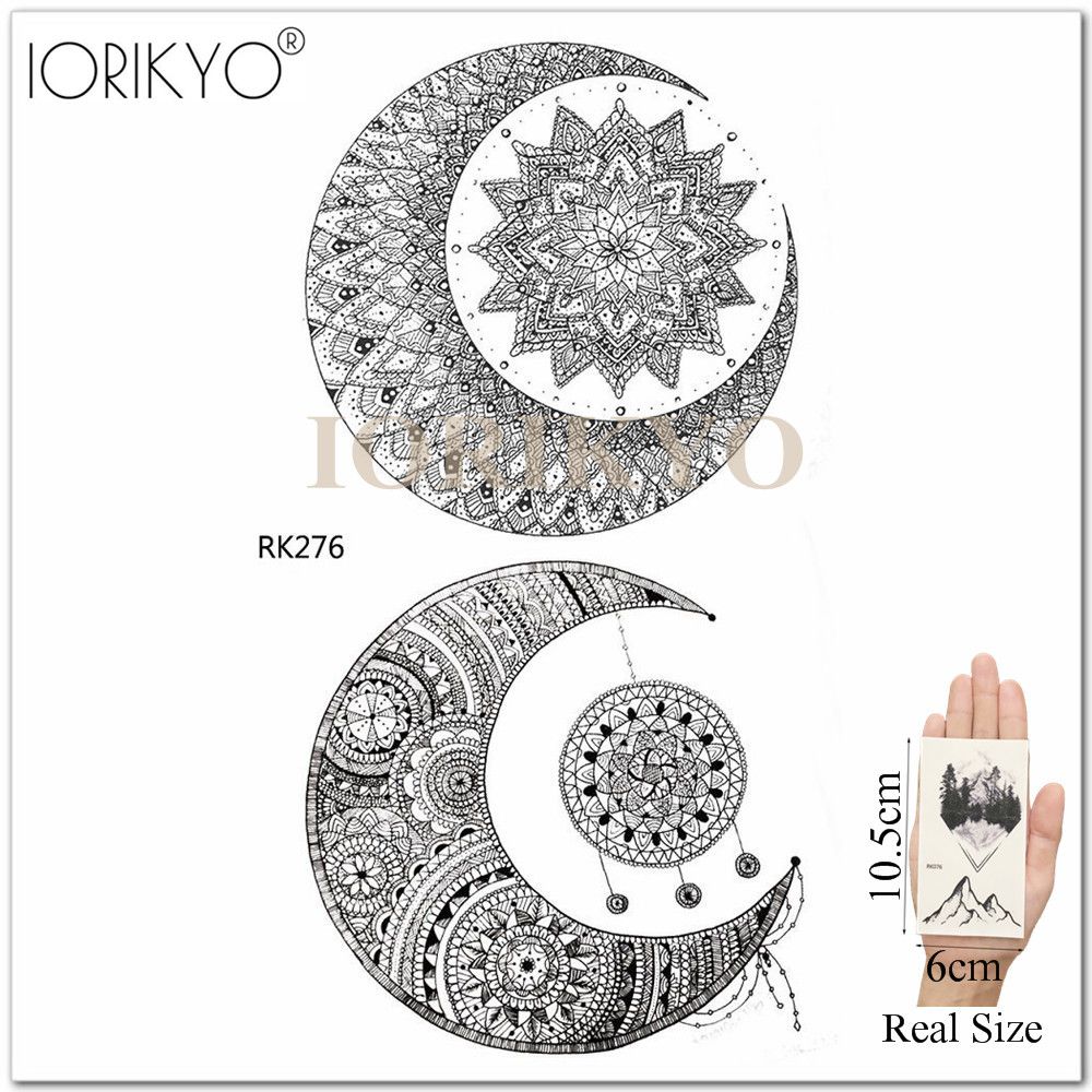Acheter Iorikyo Plume Tribal Feuille Tatouage Temporaire Femmes Mandala Henné Fleur Oreille Bras Tatouage Autocollants Fille Lune Faux Tatouages