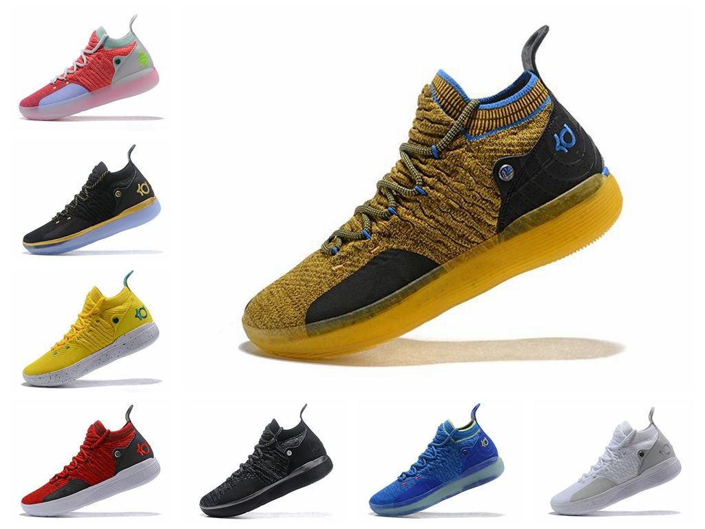 Las mujeres barato KD 11 zapatillas de baloncesto para la venta negros de Pascua amarillo