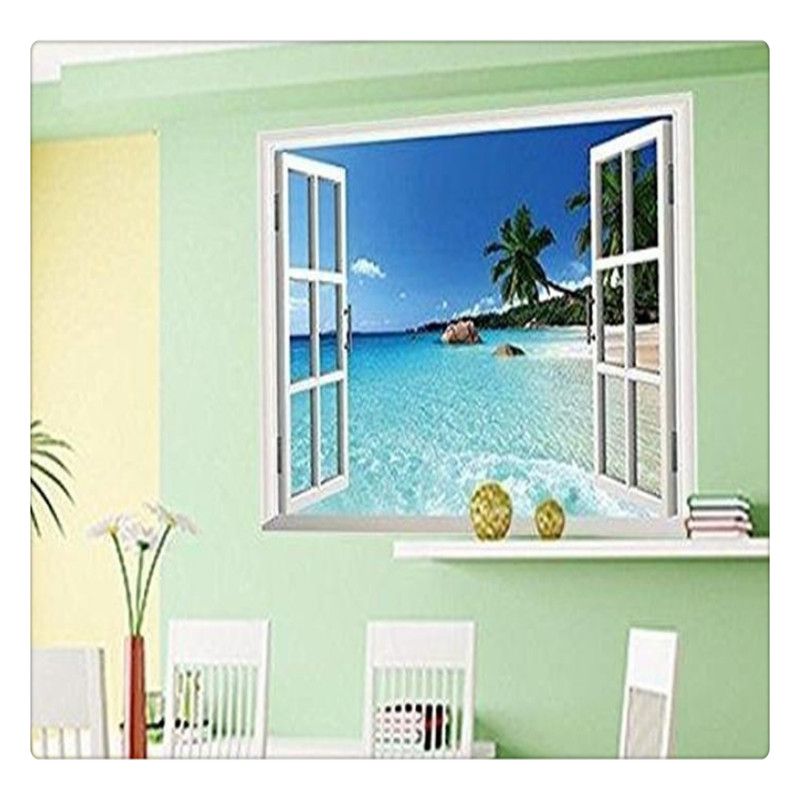 Grosshandel Fenster Tapete Heimtextilien Dekoration Grosse Abnehmbare Strand Meer 3d Fenster Aufkleber Wandaufkleber Exotische Strand Ansicht Kunst Wandbild Von Verynicestore 2 38 Auf De Dhgate Com Dhgate