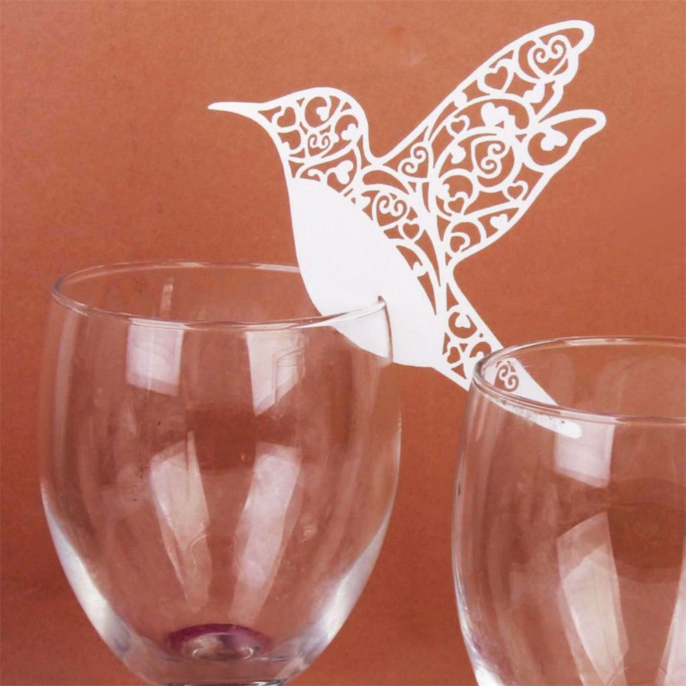 Diy Place Card Flying Birds Cups Glass Wine Wedding Name Cards