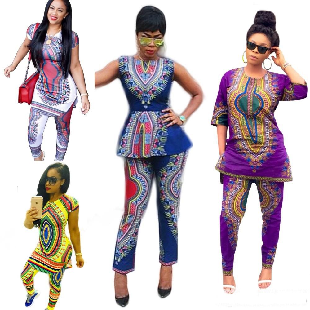 2019 4 Styles Formal Two Piece Pant Set Traditional African Dashiki Sleeveless Vest Tops Skinny Pants Edge Party Evening Pant Set Clubwear From