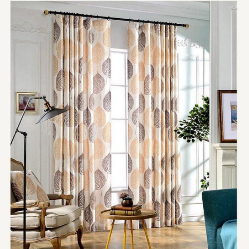 2019 High Quality Yellow Leaves Printed Faux Linen Curtains For
