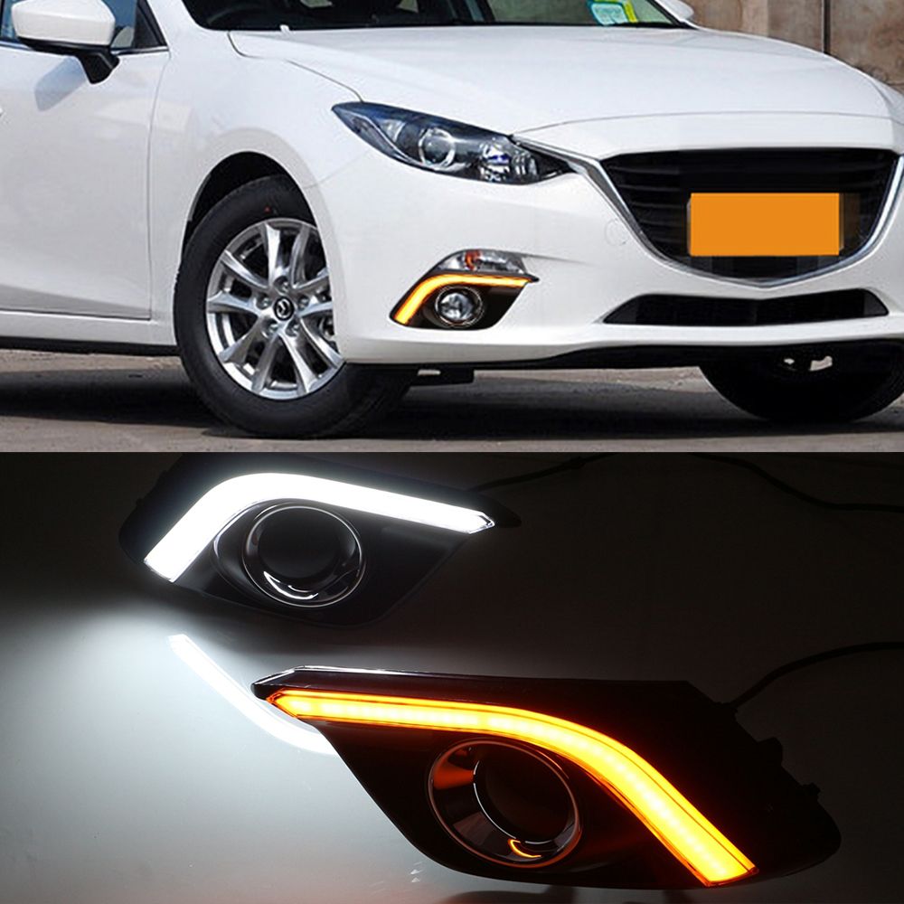 For Mazda 3 Axela 2017-2018 LED DRL Daytime Running Fog Lights With Turn Signal 