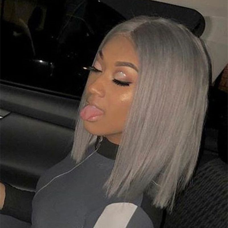 Silver Grey Color Bob Haircut Wig Glueless Full Lace Wig 130% Density Grey Color Virgin Silver Grey Color Bob Haircut Wig Glueless Full Lace Wig 130% Density Grey Color Virgin