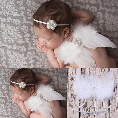 Headband Photo Photography Prop Girls Boys Newborn Baby White Angel Wings