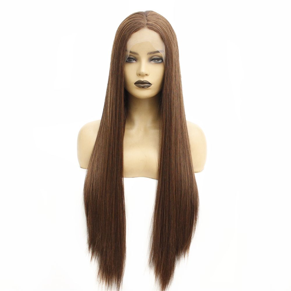 Glueless Long Silky Straight Hair Synthetic Lace Front Wigs For