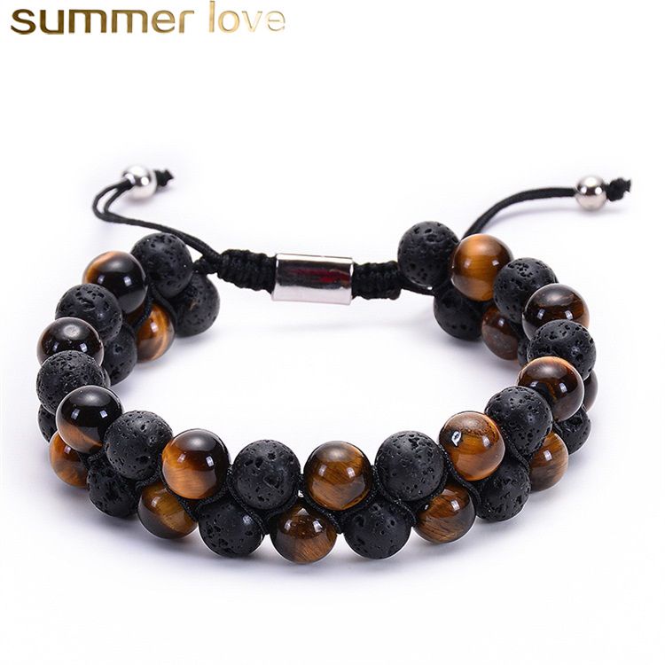 Men/'s Fashion Chakra Reiki Tiger Eye /& Lava Stone Braided Shamballa Bracelet