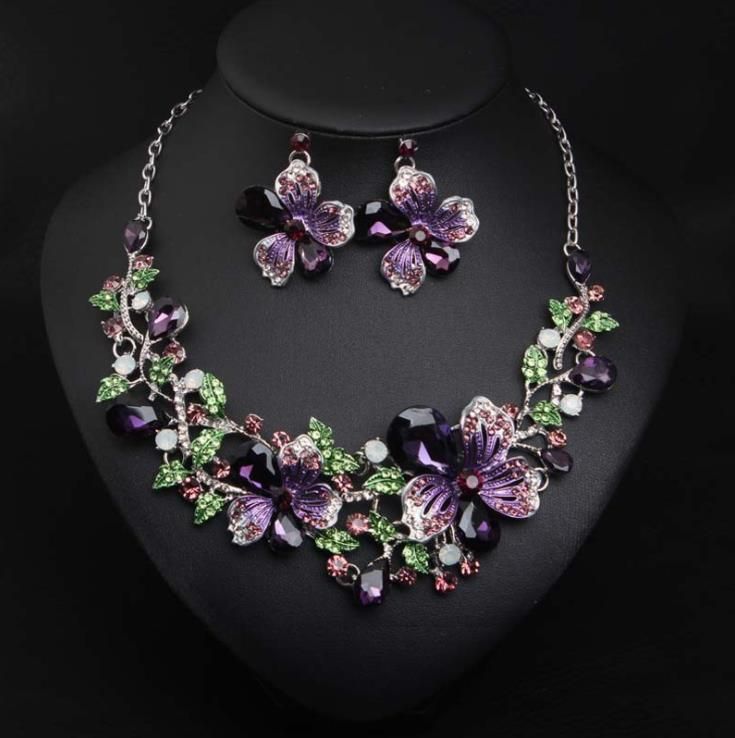 Farlene Plata Exquisita Flor Collar Pendientes Novia Cristal Farlene Plata Exquisita Flor Collar Pendientes Novia Cristal