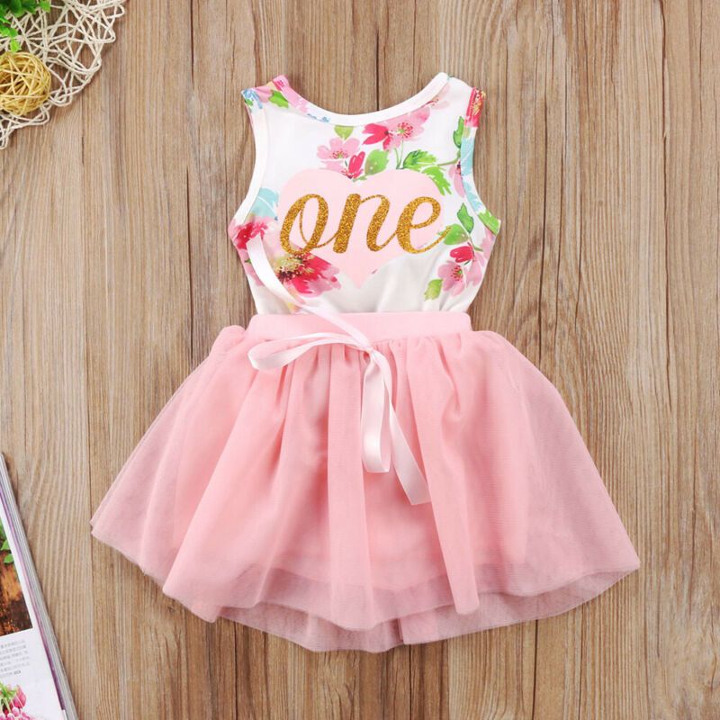 UK Toddler Baby Girl 1st Birthday Princess Romper Tutu Skirt Party Dress Outfit