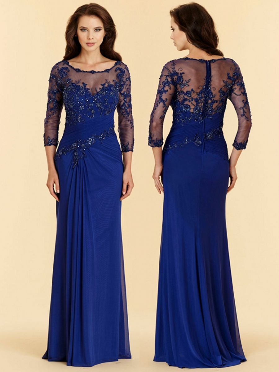 Plus Sizes Royal Blue Evening Dresses High Quality Applique Chiffon