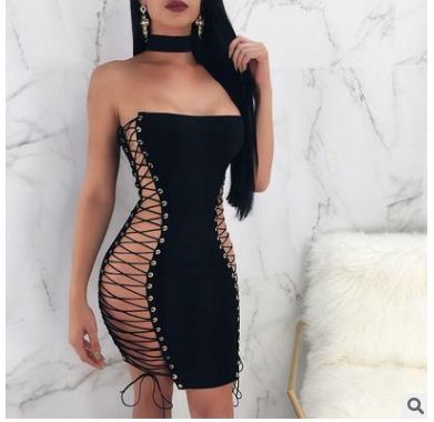 2019 nuevo vestido sexy club nocturno CHEAPEST Club Vestido corto sexy negro con lados