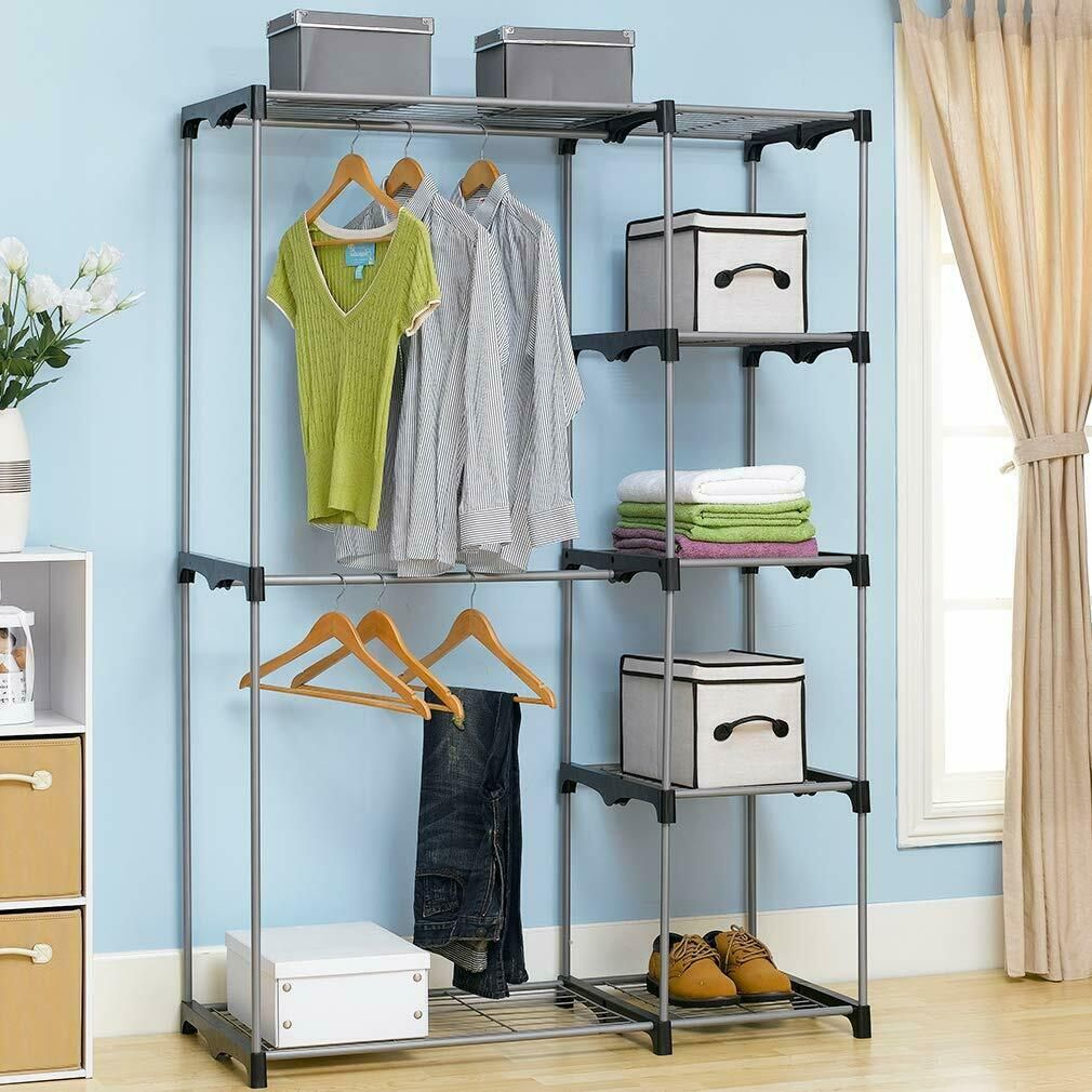 Portable Closet Organizer Storage Rack Clothes Hanger Home Garment Shelf Rod
