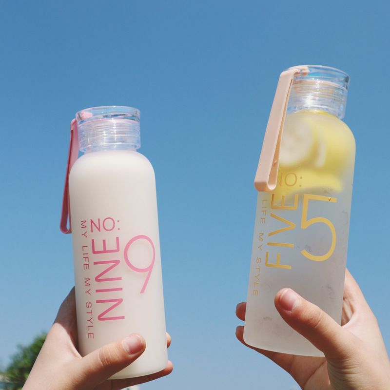 Frosted Glass Water Bottle Healthy Water Container Lemon Drink Bottles Outdoor