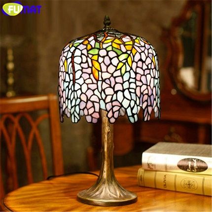 2020 Fumat Wisteria Stained Glass Tiffany Style Table Lamps Copper