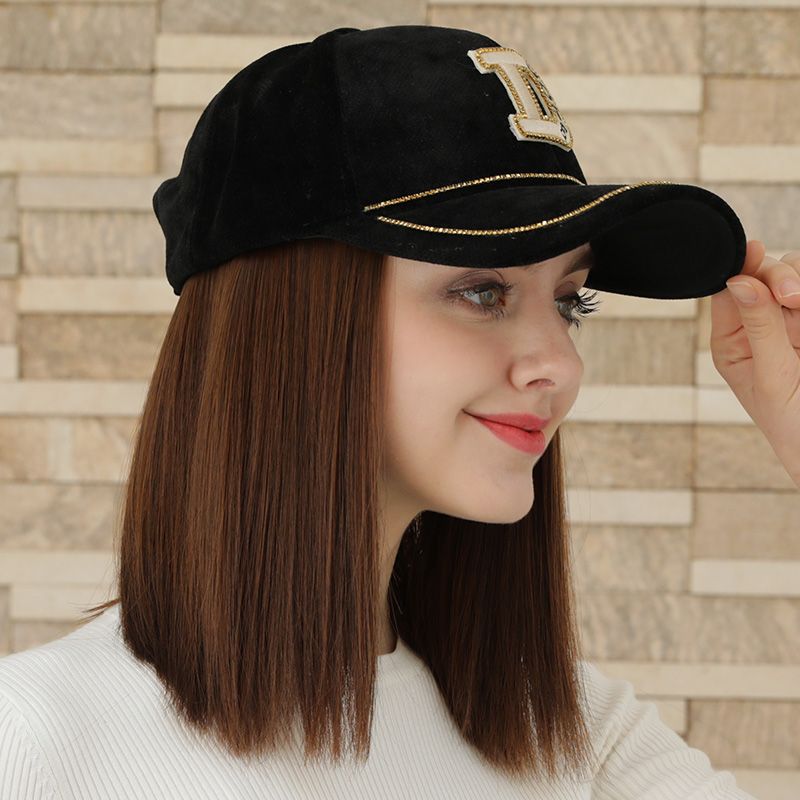 Young Lady Baseball Hat Wig In One Short Straight Hair Adjustable
