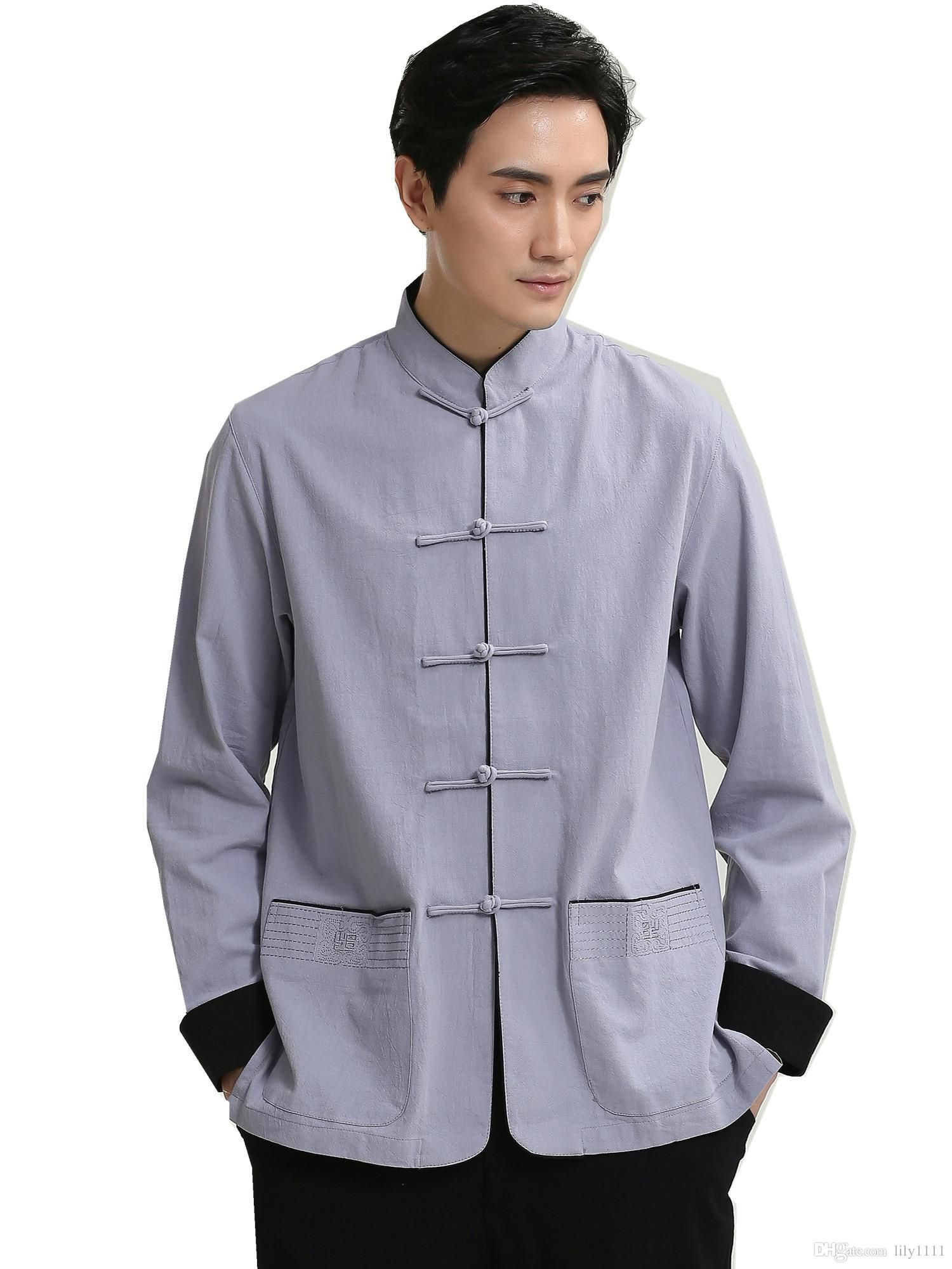 Chinese style men/'s Black Tunic Suit Tang Zhuang free shipping