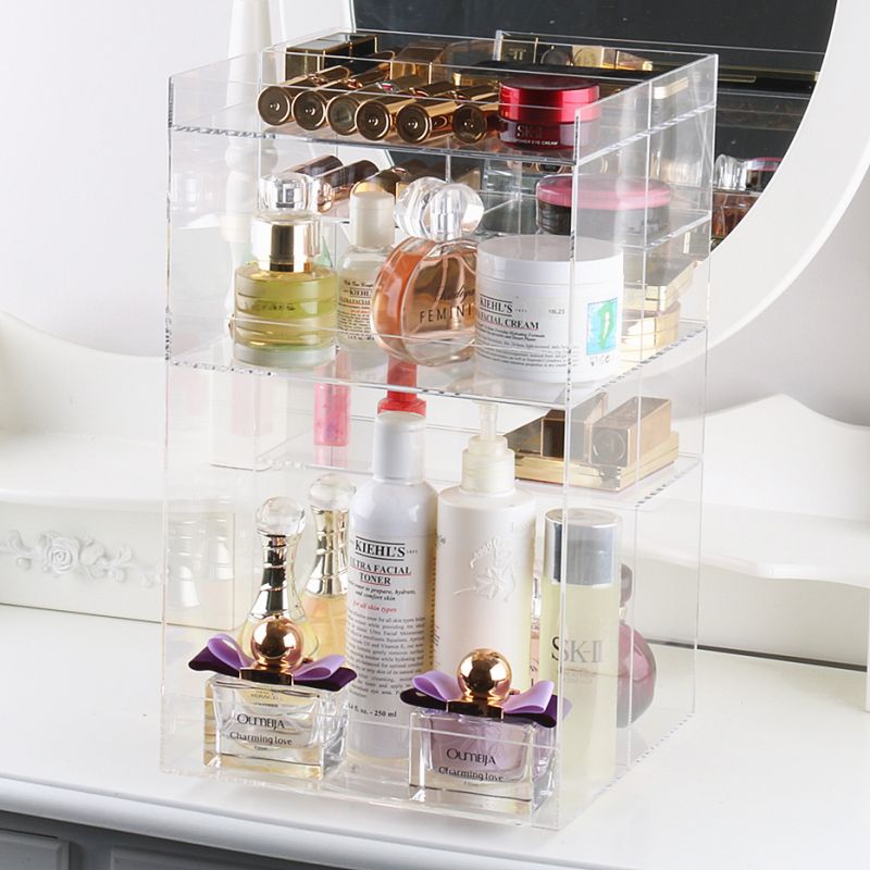 Acrylic Rotating Makeup Storage Case Women Desktop Organizer Acrylic Rotating Makeup Storage Case