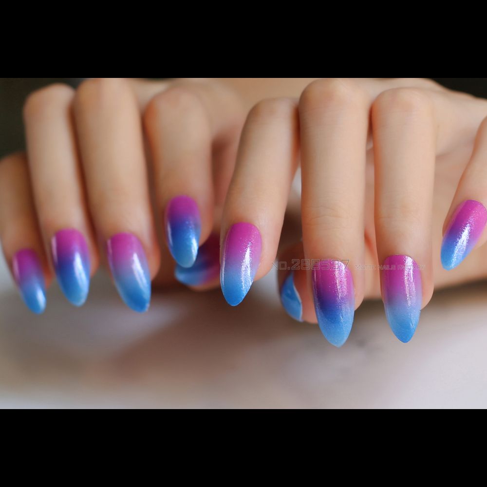 Blue, Red Gradient Glitter False Pointed Fake Nails Stiletto Full Set Shiny Change Pointed Active With Sticker Acrylic Nails Nails From Jerry02,