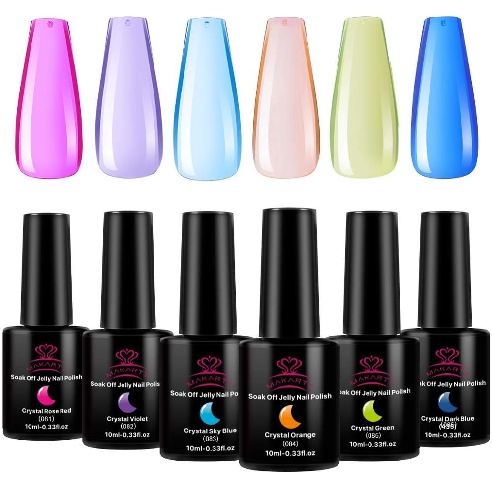 MakarGel Polish Crystal Rainbow Jelly Gel Nail Kit Shiny Resistant Soak ...