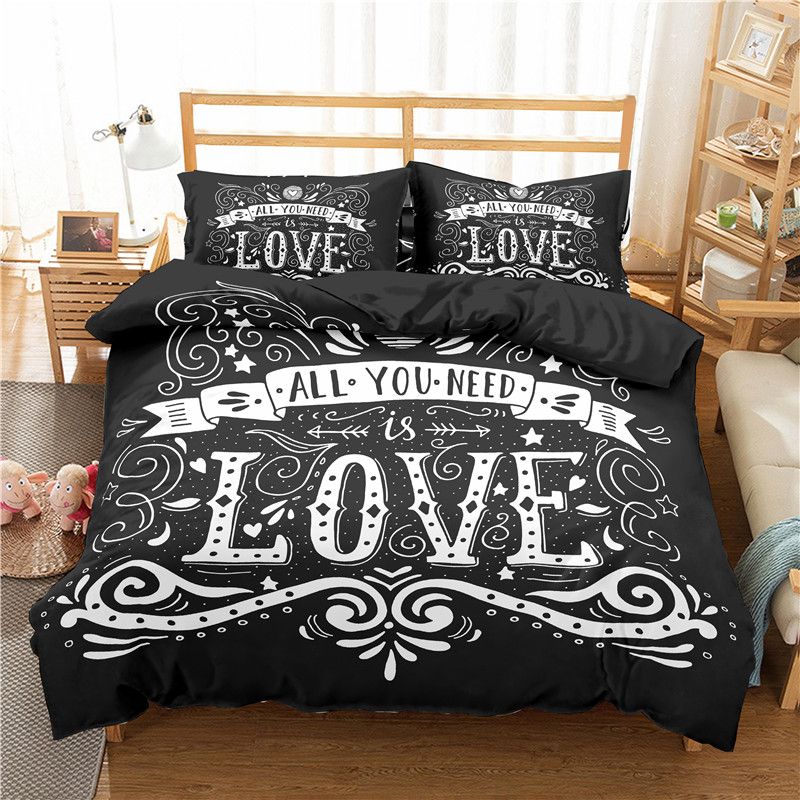 Zeimon English Letters Printing Bedding Cover Set Black 3d Duvet