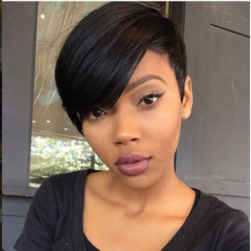 African American Short Pixie Wigs For Women Glueless Brazilian Human Hair  Cheap None Lace Front Pixie