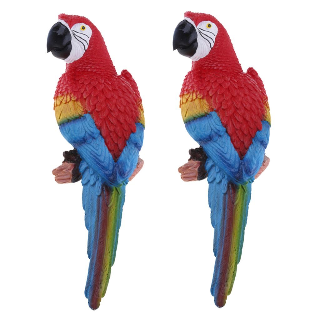 31cm Lifelike Parrot Look Left Red Birds Garden Ornament Lawn Yard Statue
