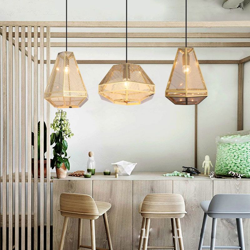 de diamantes rejilla lámpara redonda de hierro forjado creativa barra de luces moderno bar minimalista