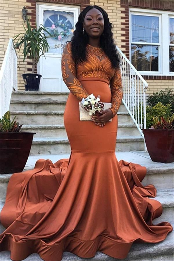 Long Sleeves Mermaid Prom Dresses 