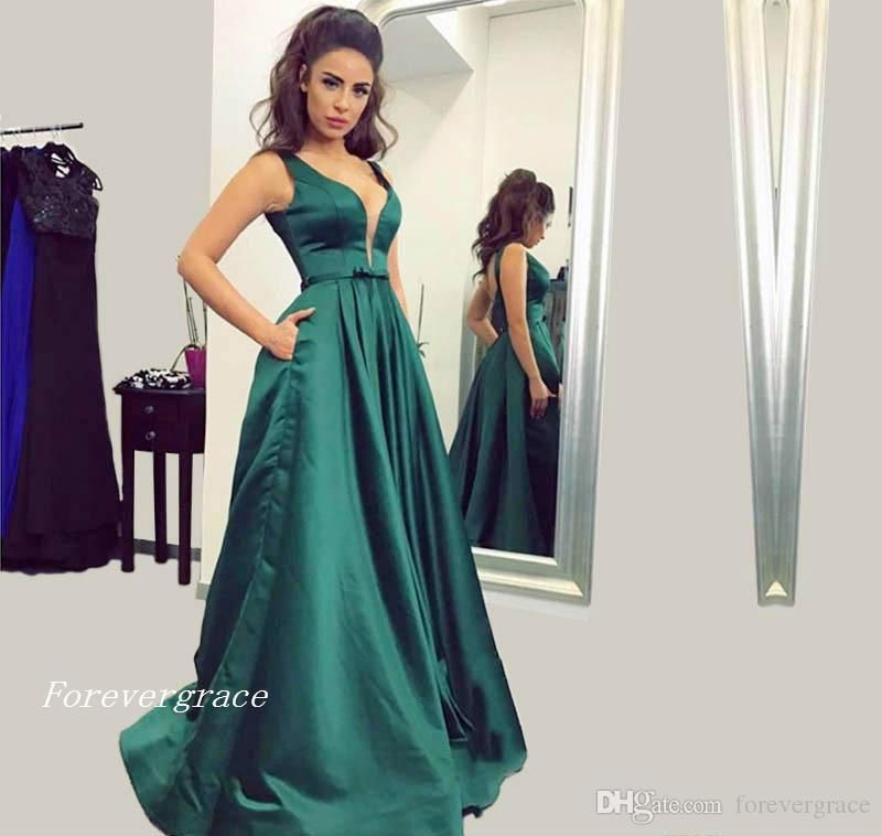 emerald green prom dress satin
