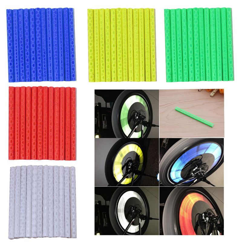 12pcs Reflector Bicycle Wheel Rim Spoke Bike Mount Warning Light Strip Tube US