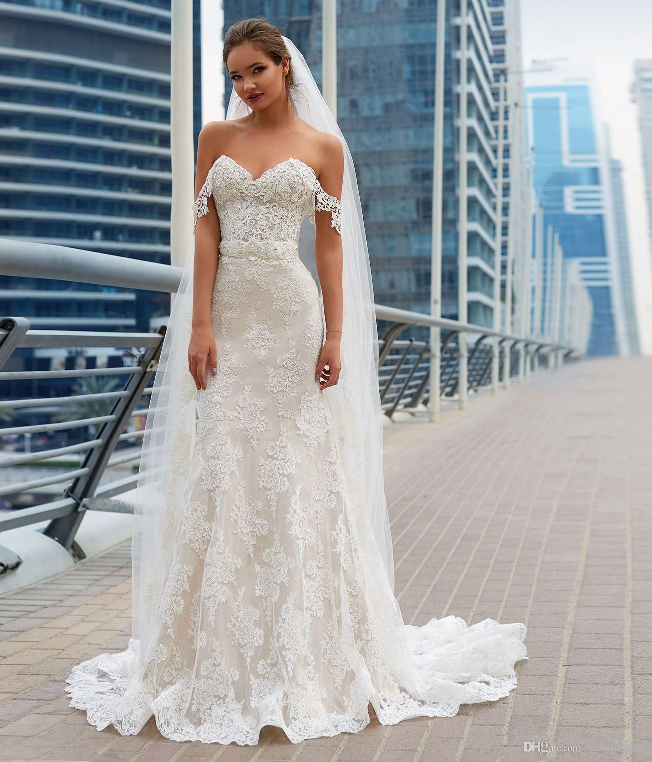 Modest Lace Mermaid Wedding Dress 2019 Off Shoulder Applique Summer Beach Wedding Dress Corset Plus Size Bridal Gowns Custom Made Petite Wedding