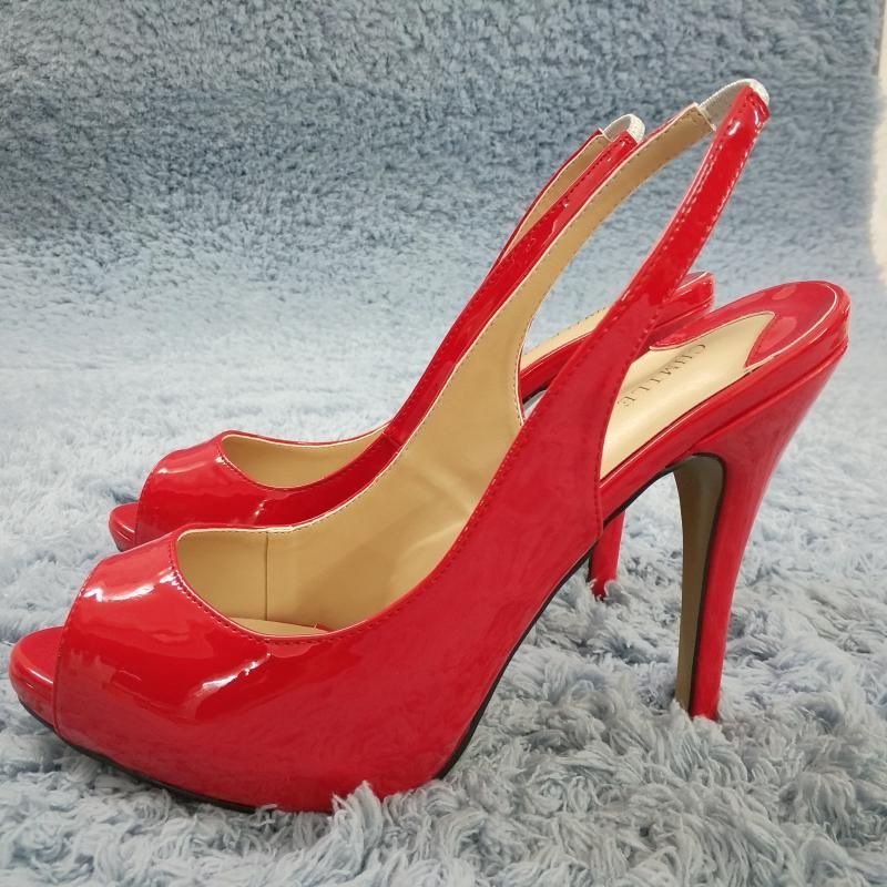 red patent high heels