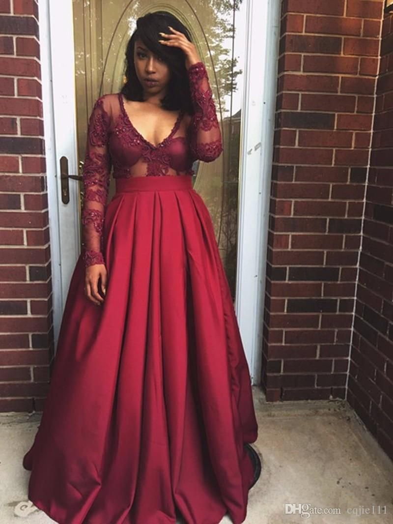 red prom dress with long sleeves, Off 