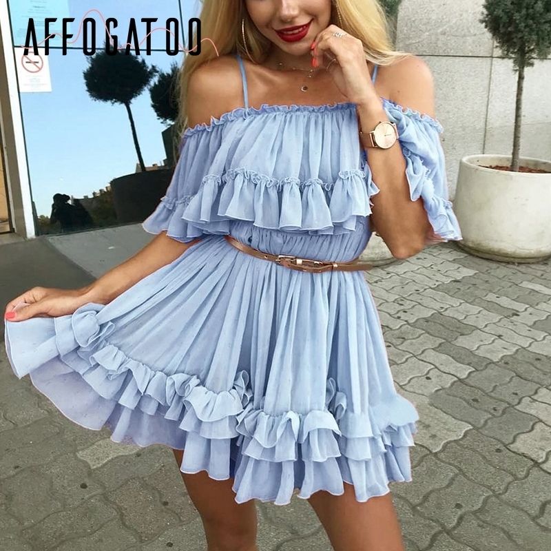 Affogatoo Elegant Ruffle Off Shoulder 